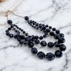 Lydell NYC Multi Strands Faceted‎ Beaded Necklace Black Layered Chunky Y2K